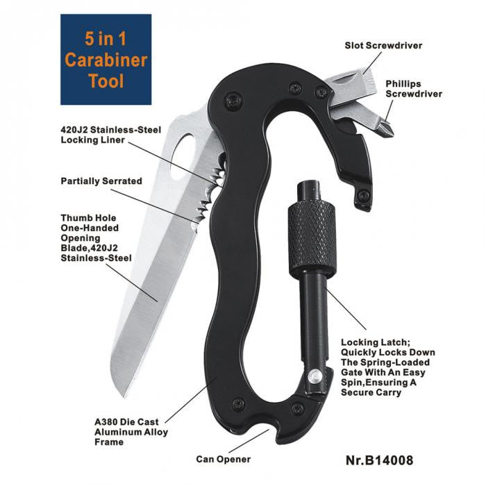 Outdoor Multi-function 5 in 1 Carabiner Tool